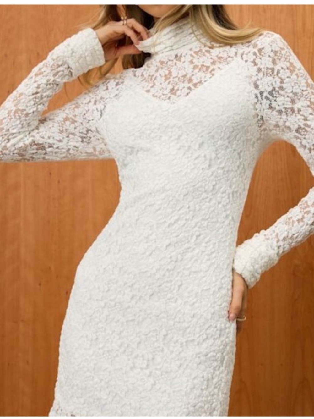 NWT Tapeline( Lulus) Elegant White Lace Long-Sleeve Mini Dress